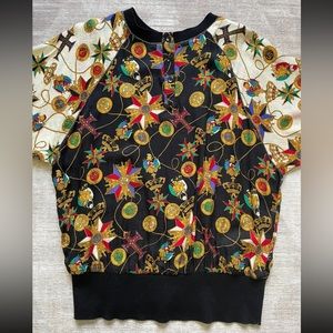 Adrianna Papell Women's Size 16 100% Silk Henley Sweater W/ Wool/Acrylic Trim